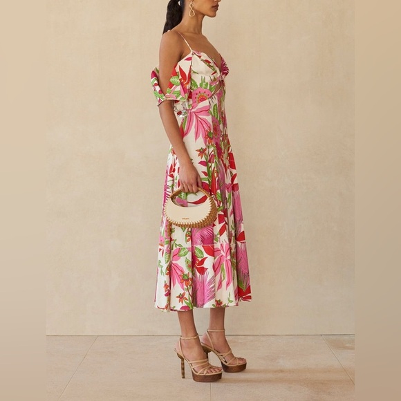 Cult Gaia Dina Floral Cutout Midi Dress Linen Blend Size 4 - Picture 4 of 15